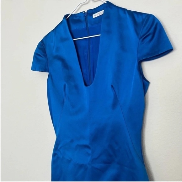 Alexander McQueen Silk Cap Sleeve Mini Cocktail Dress Blue - Picture 4 of 9